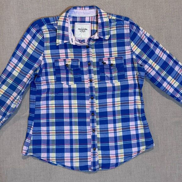 Abercrombie & Fitch Plaid Button Down Y2K Preppy Shirt Multicolor Women’s Medium - Picture 1 of 6